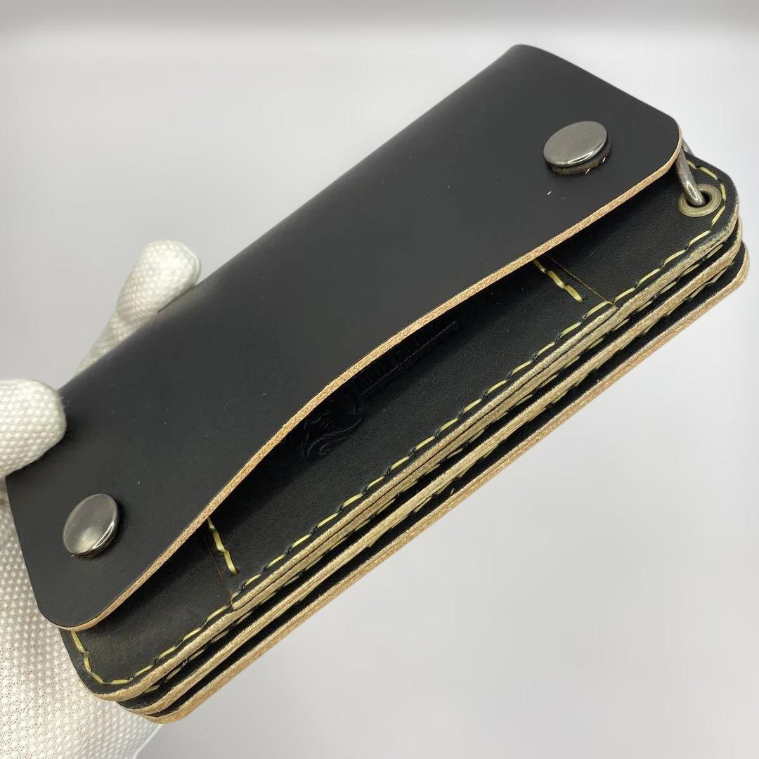 週末限定セール 無骨 本革 丘染めブラック ロングトラッカーウォレット/長財布