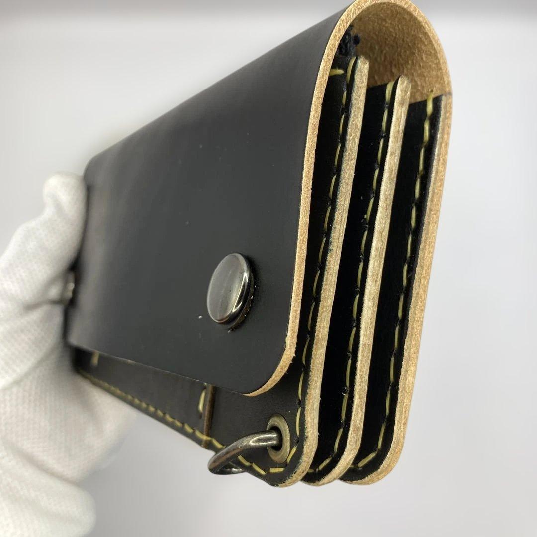 週末限定セール 無骨 本革 丘染めブラック ロングトラッカーウォレット/長財布