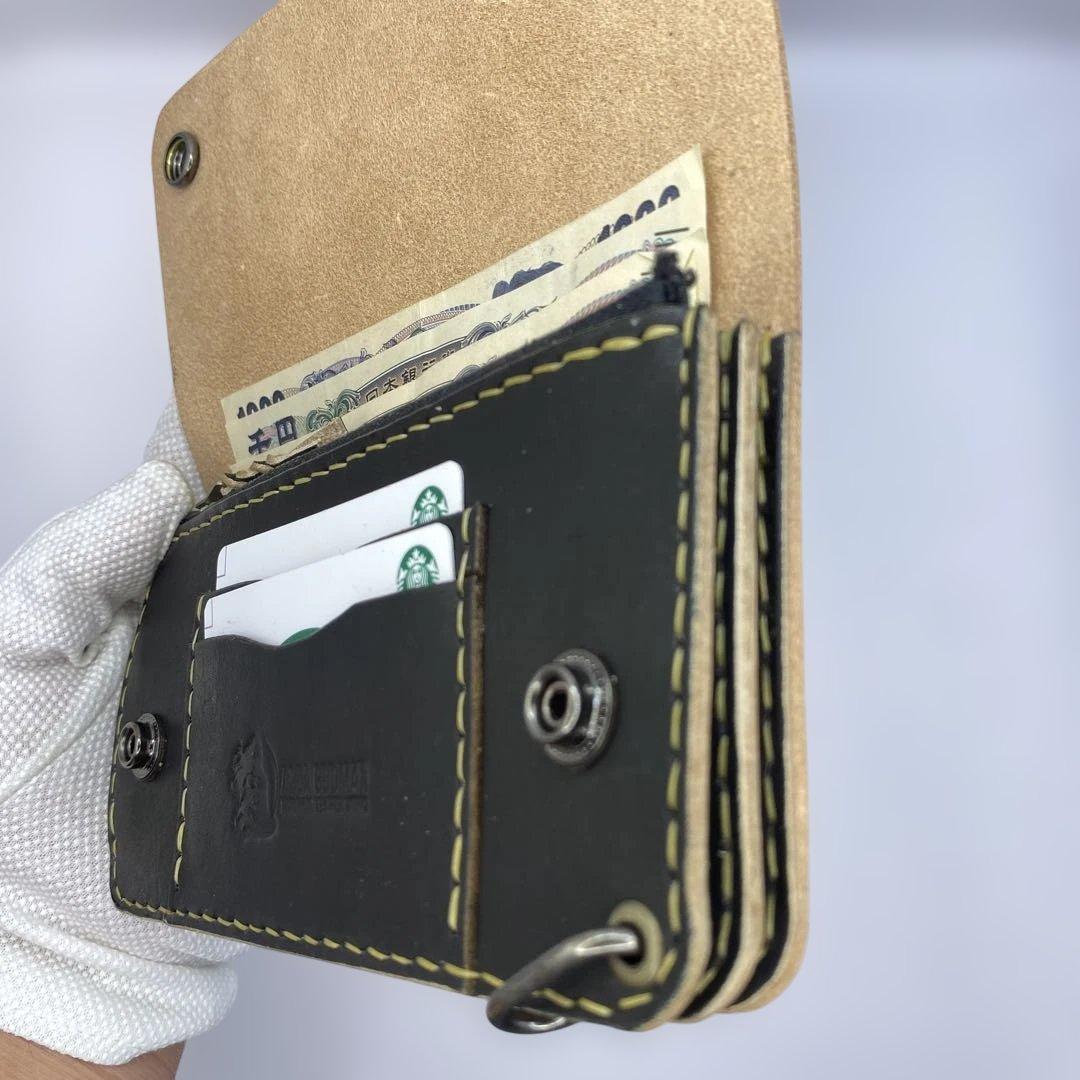 週末限定セール 無骨 本革 丘染めブラック ロングトラッカーウォレット/長財布