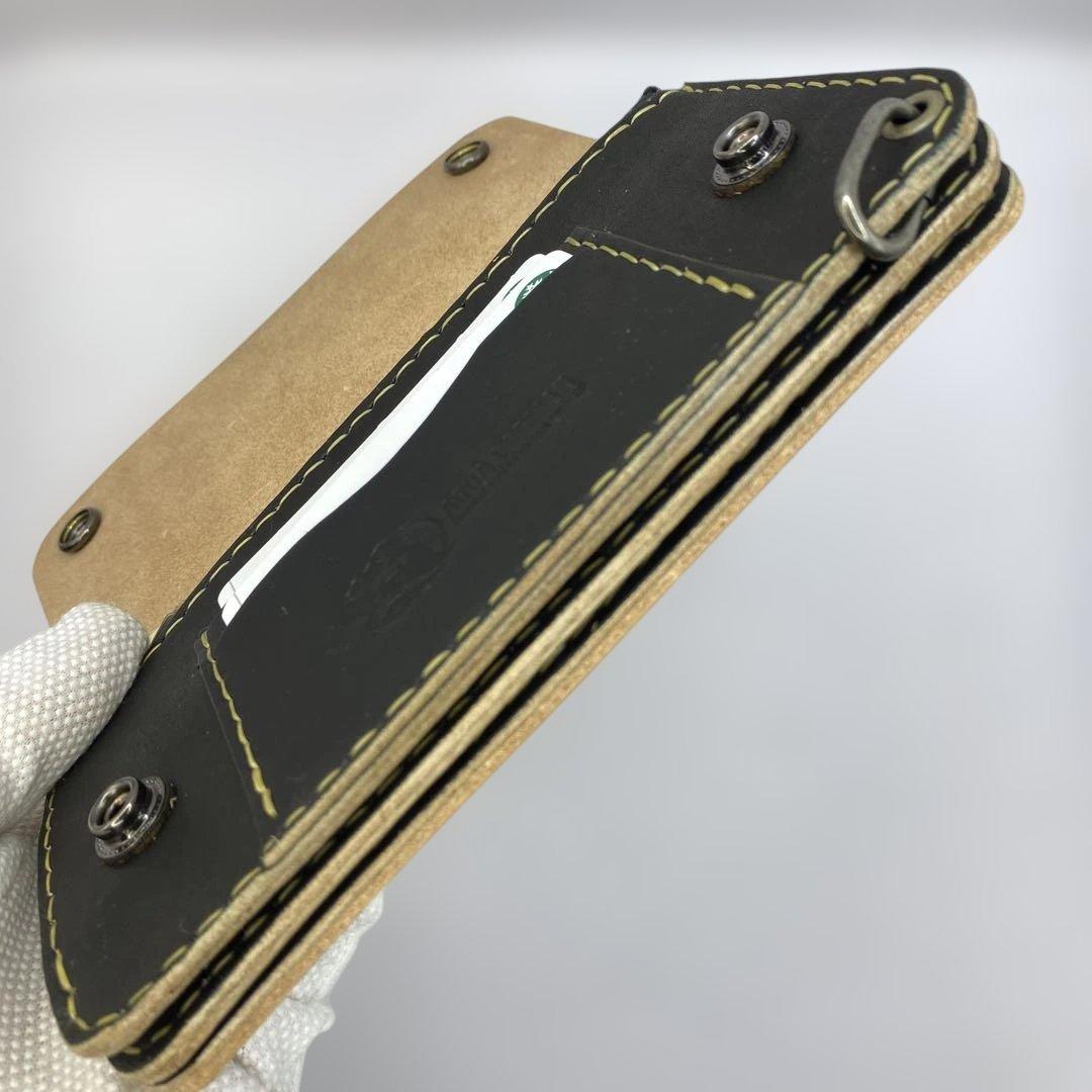 週末限定セール 無骨 本革 丘染めブラック ロングトラッカーウォレット/長財布