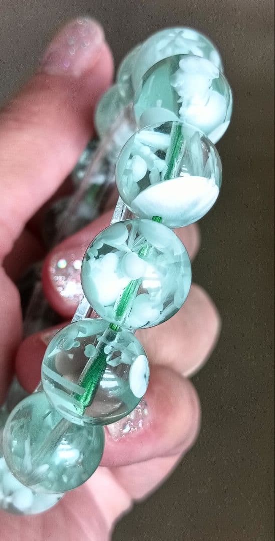 超超超希少石‼️グリーンラリマー約14mm内径約17センチ 雪花オブシディアン