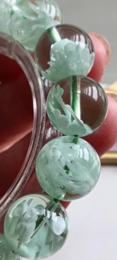 超超超希少石‼️グリーンラリマー約14mm内径約17センチ 雪花オブシディアン