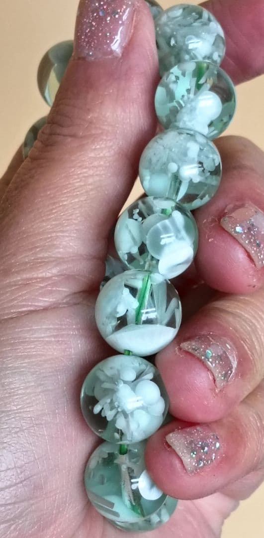 超超超希少石‼️グリーンラリマー約14mm内径約17センチ 雪花オブシディアン