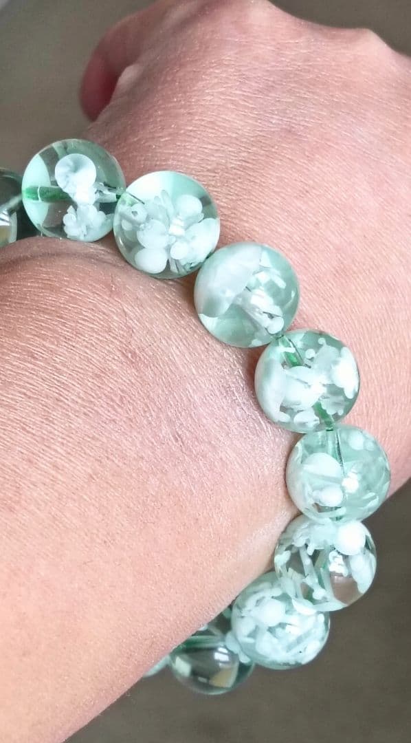 超超超希少石‼️グリーンラリマー約14mm内径約17センチ 雪花オブシディアン