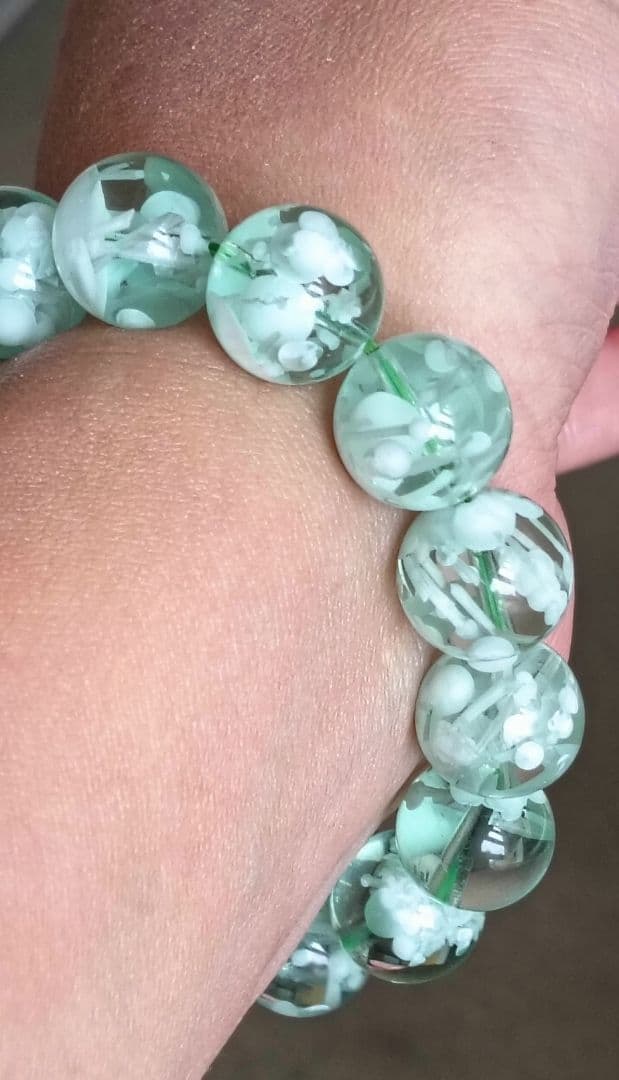 超超超希少石‼️グリーンラリマー約14mm内径約17センチ 雪花オブシディアン