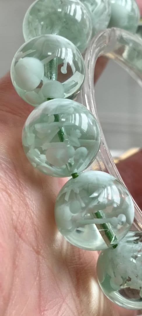 超超超希少石‼️グリーンラリマー約14mm内径約17センチ 雪花オブシディアン