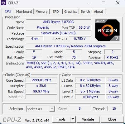 省スペースPC　ライゼン8700G　DDR5(4800)16GB　SSD 1TB