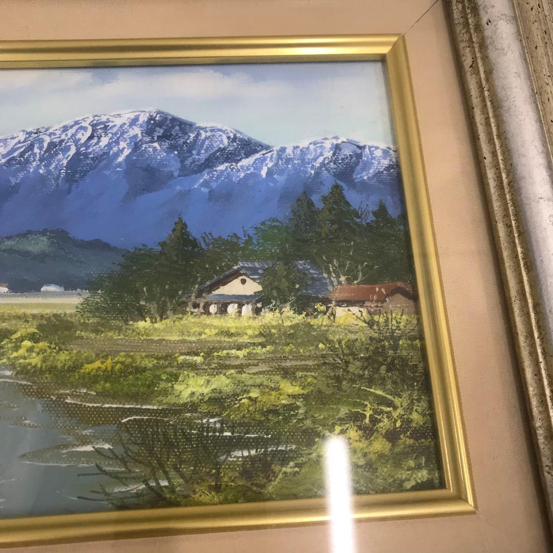 小山潔「奥信濃の里」油彩画　油絵　風景画 第一美術展　旺玄展入選　額装
