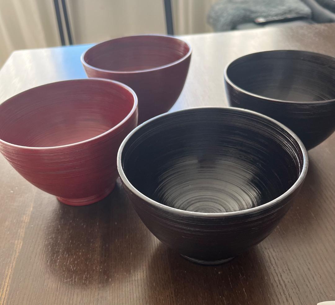 【新品未使用！天然木製 大汁椀4客 漆塗り】