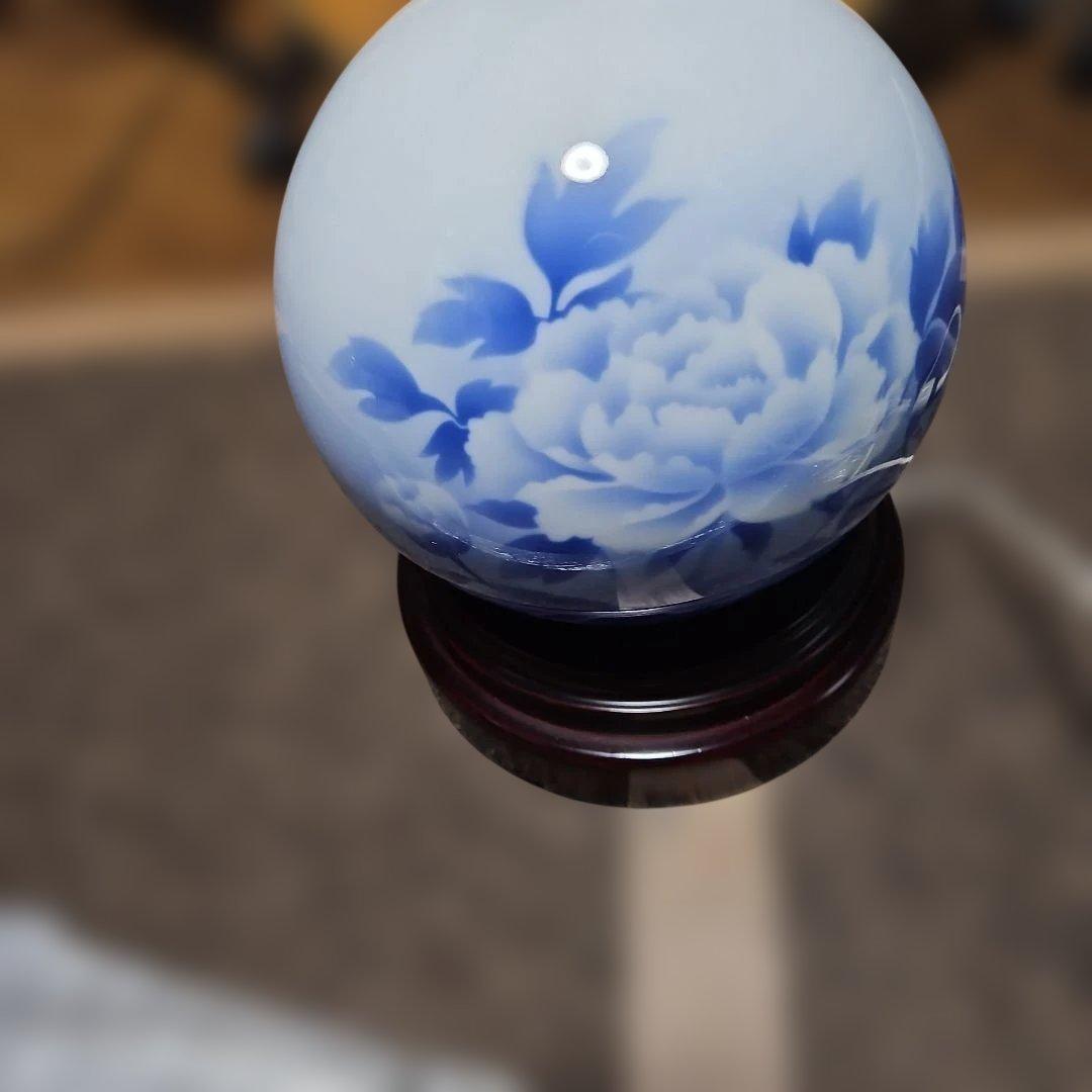 有田焼き青い花模様の陶器ランプシェード