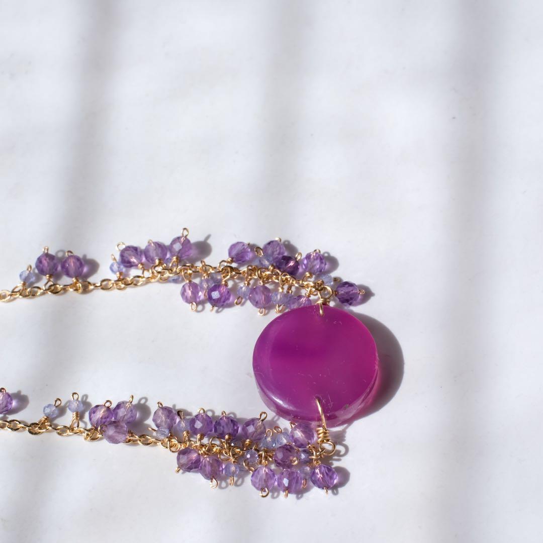 14kgfパープルオニキス✖️MOP✖️水晶ブレスレット