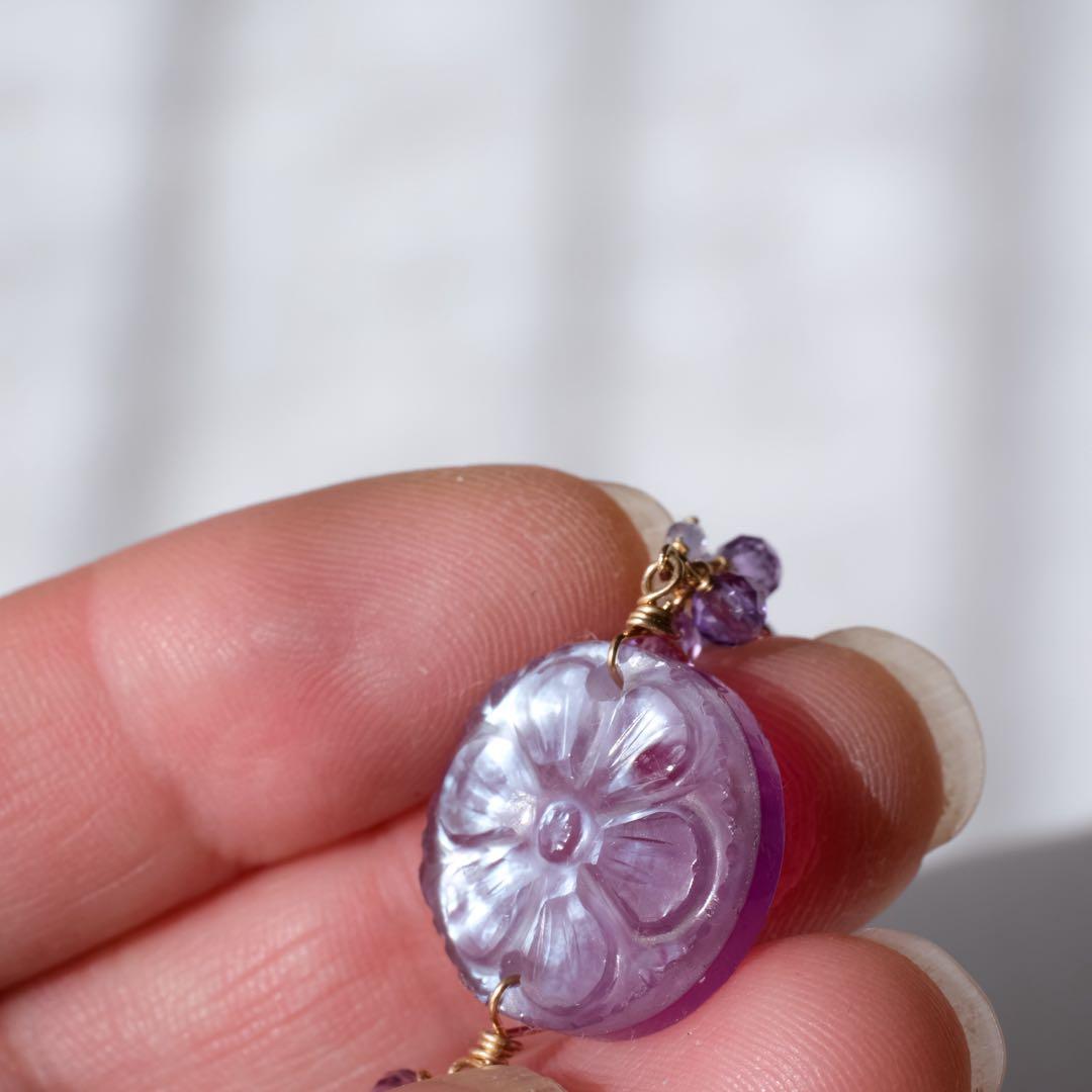 14kgfパープルオニキス✖️MOP✖️水晶ブレスレット