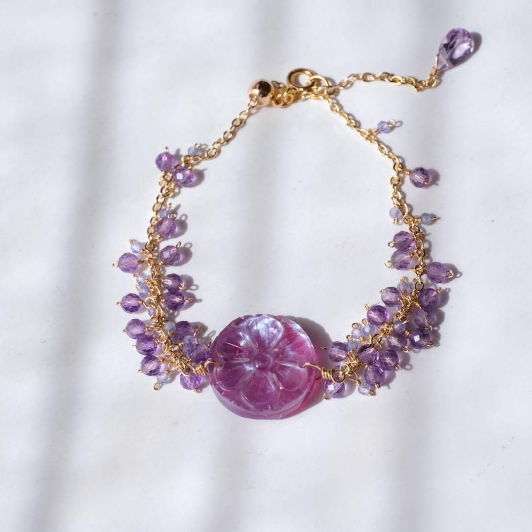 14kgfパープルオニキス✖️MOP✖️水晶ブレスレット