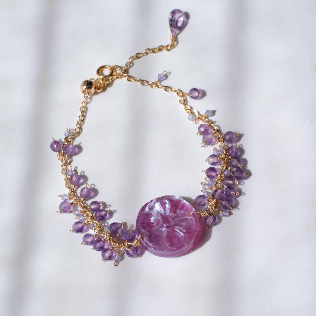 14kgfパープルオニキス✖️MOP✖️水晶ブレスレット