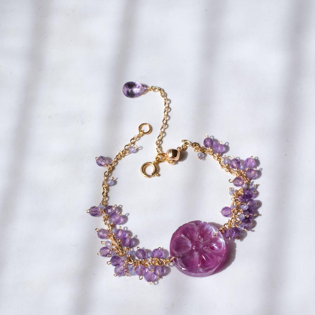 14kgfパープルオニキス✖️MOP✖️水晶ブレスレット