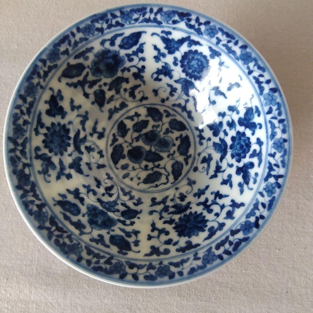 水*蓉様 景徳鎮　青華　草花紋様碗