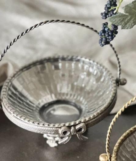 バスケット 小物入れ 真鍮 ガラス シルバー アンティーク 87131BL-SV