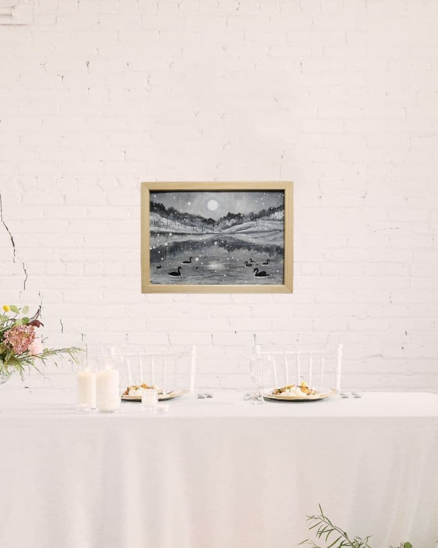 油絵 油彩 油彩画 絵 絵画 【白黒風景のハクチョウ池】