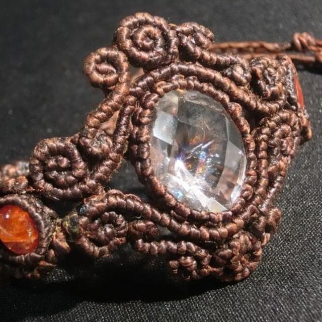 【レインボークォーツ】 虹入り水晶 サンストーン マクラメ ブレスレット