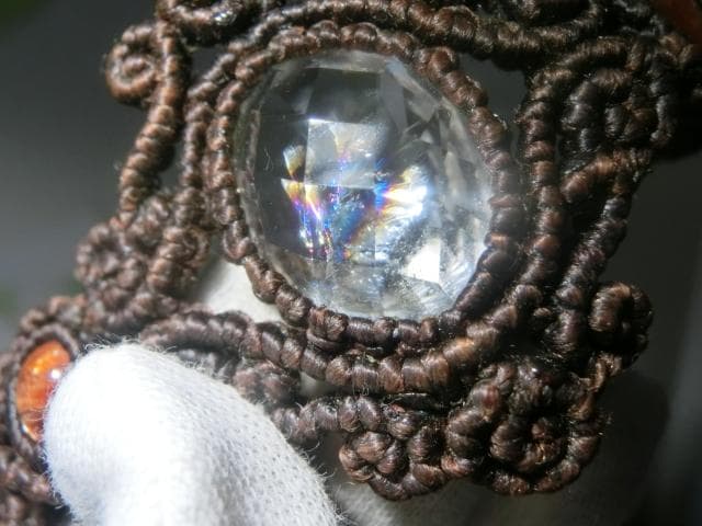 【レインボークォーツ】 虹入り水晶 サンストーン マクラメ ブレスレット