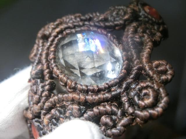 【レインボークォーツ】 虹入り水晶 サンストーン マクラメ ブレスレット