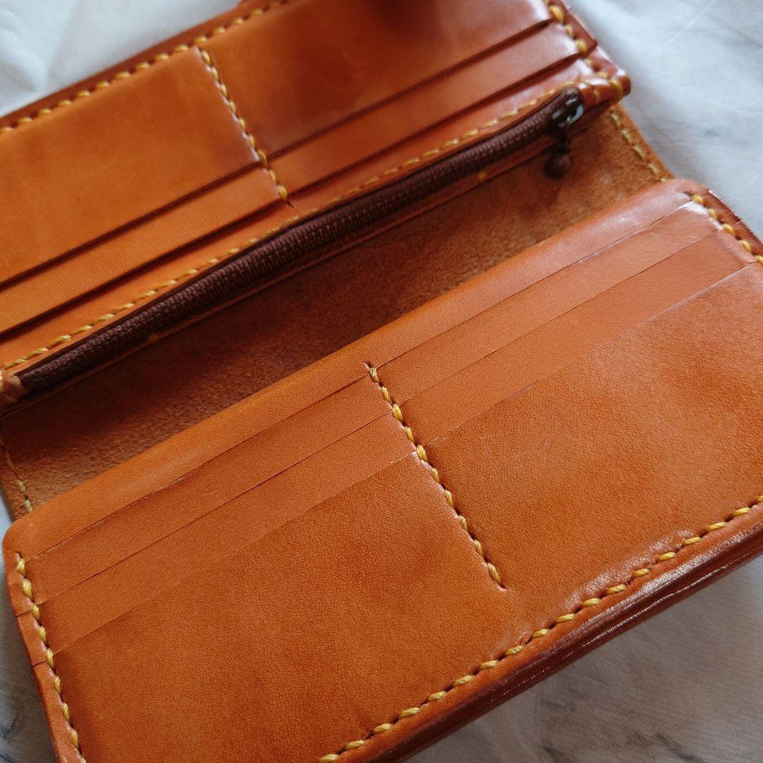 チェルシーヴィンテージカービングレザーオレンジ レザー 長財布 手掘り