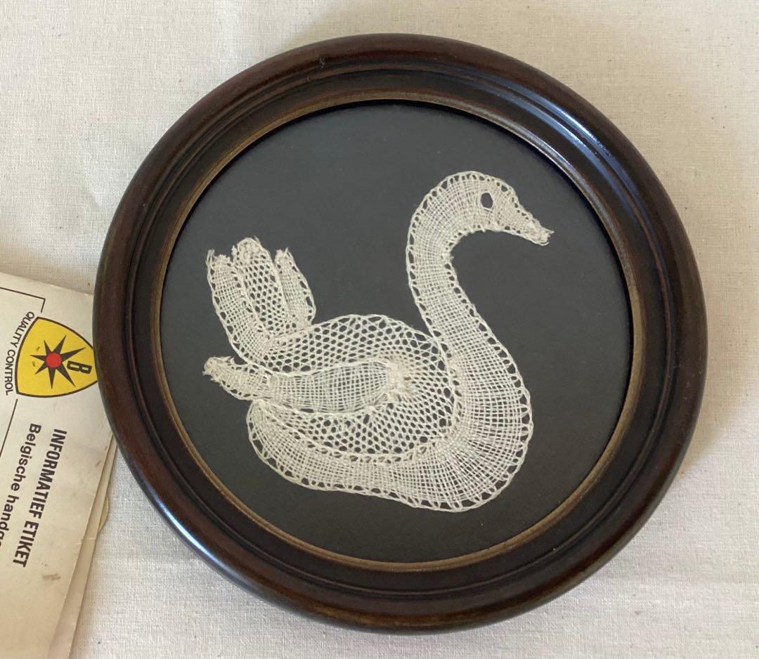 鑑定書付 ベルギー 白鳥のボビンレース　額入り31
