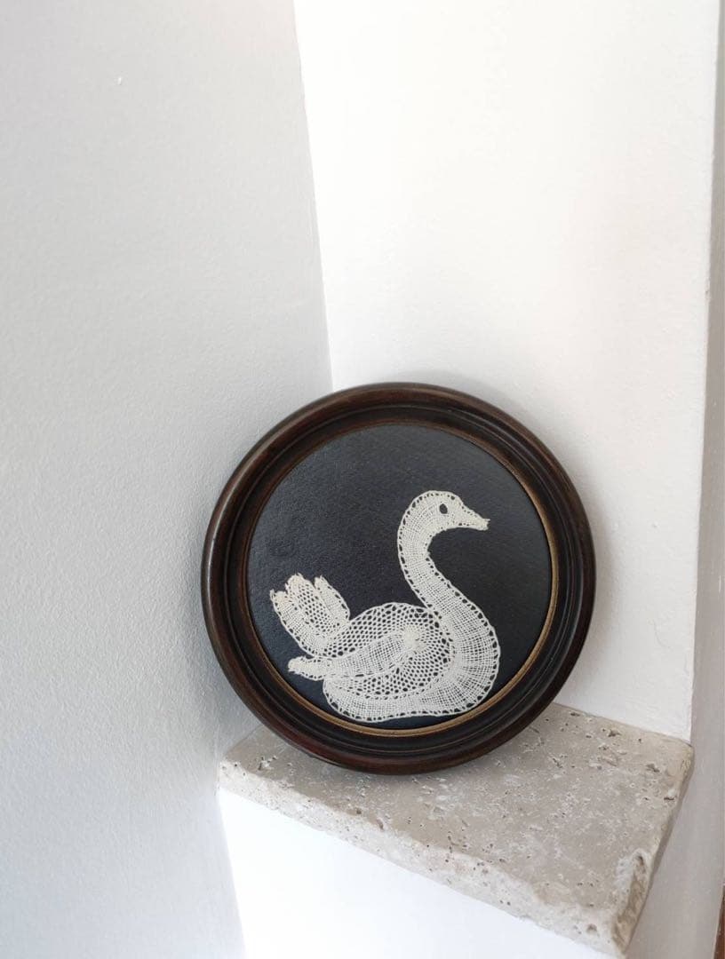 鑑定書付 ベルギー 白鳥のボビンレース　額入り31