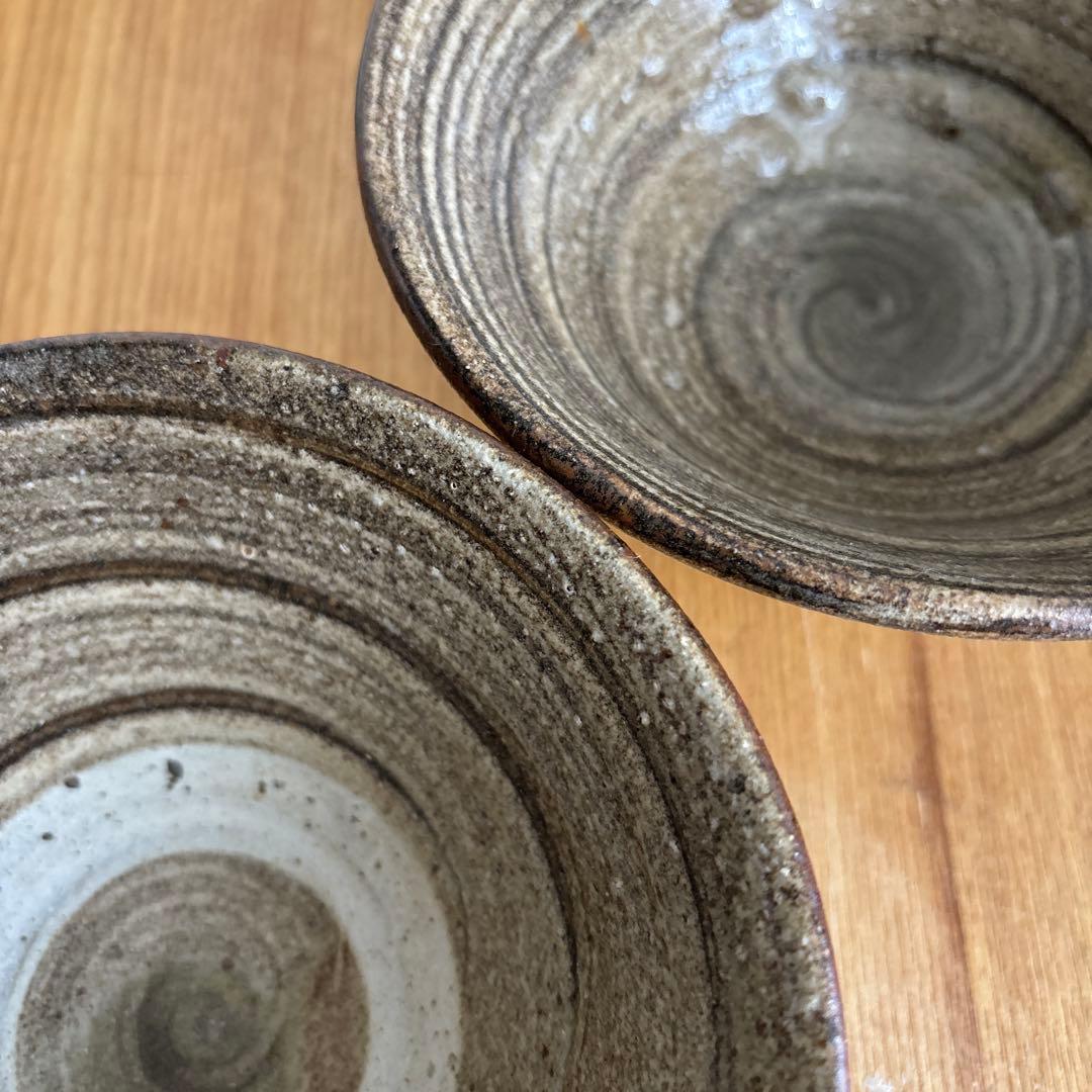 ②やちむん　沖縄　北窯　宮城正享　陶器　マカイ　丼　ワンブー　ハケメ　2枚　5寸