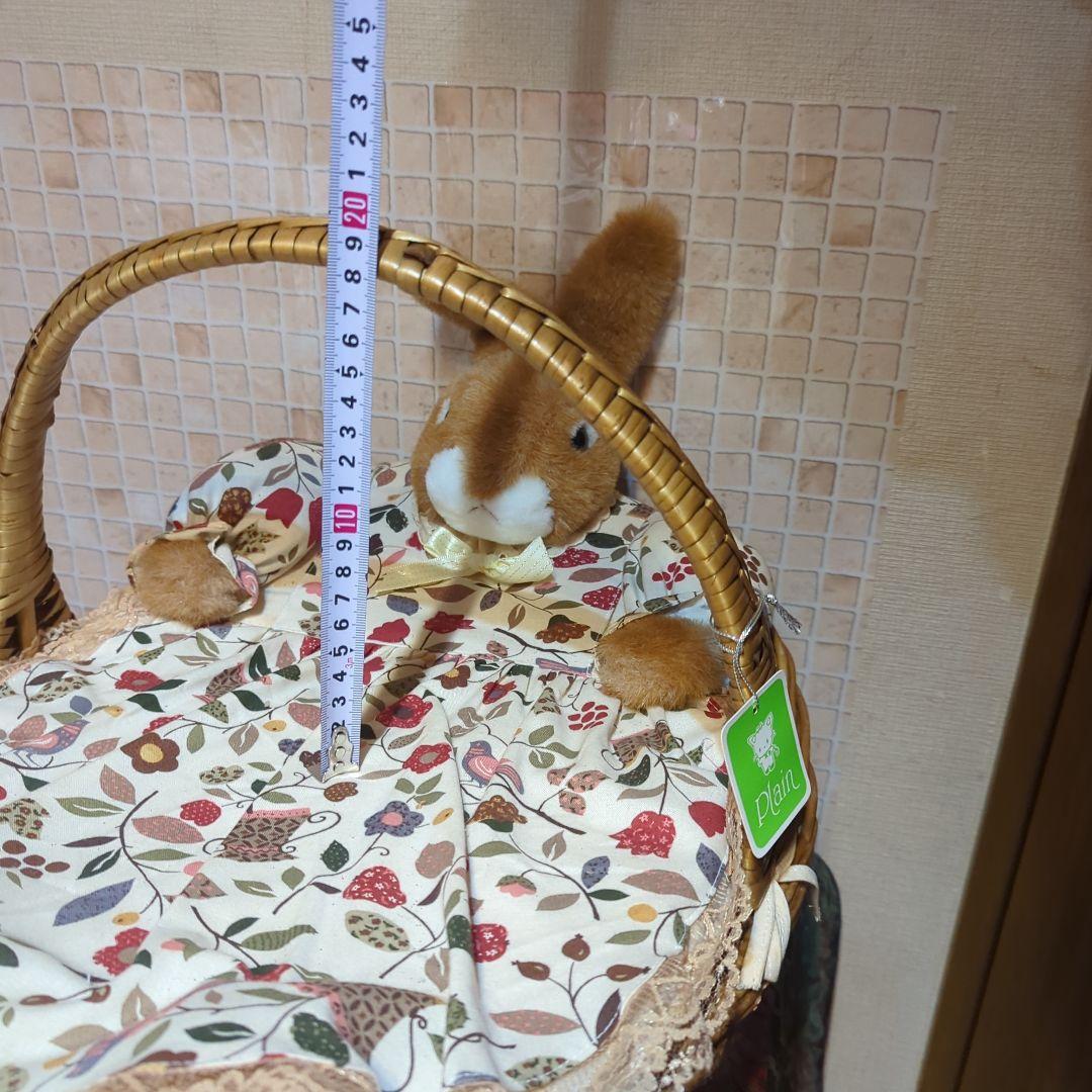 Plain タグ付籐製バスケット ノスタルジック花柄・ウサギ付きエモい・岩田産業