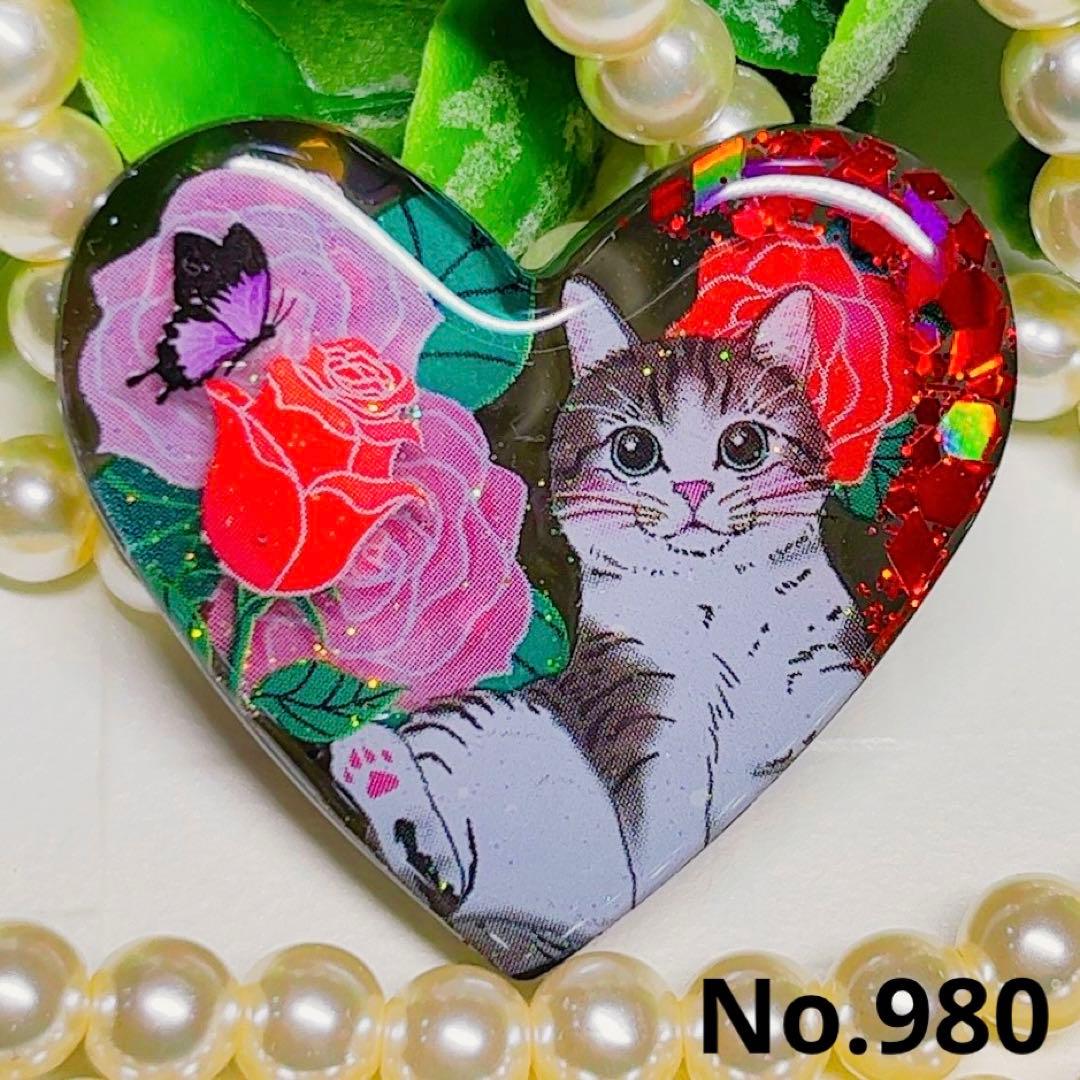 ひなた様お取置きレジンヘアゴム サバトラ猫ちゃん 薔薇と蝶々No.980