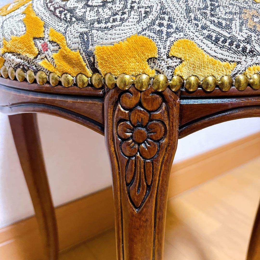 イタリア製 スツール 金華山織り 猫脚 アンティーク 彫刻 椅子 チェア