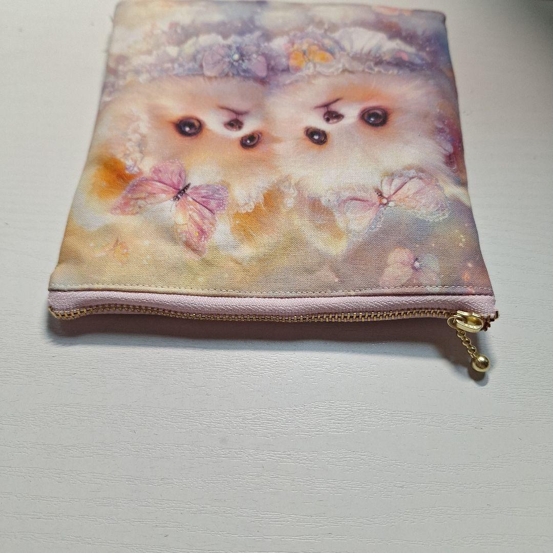 激レアポメラニアンパネル生地　ハンドメイド フラットポーチ