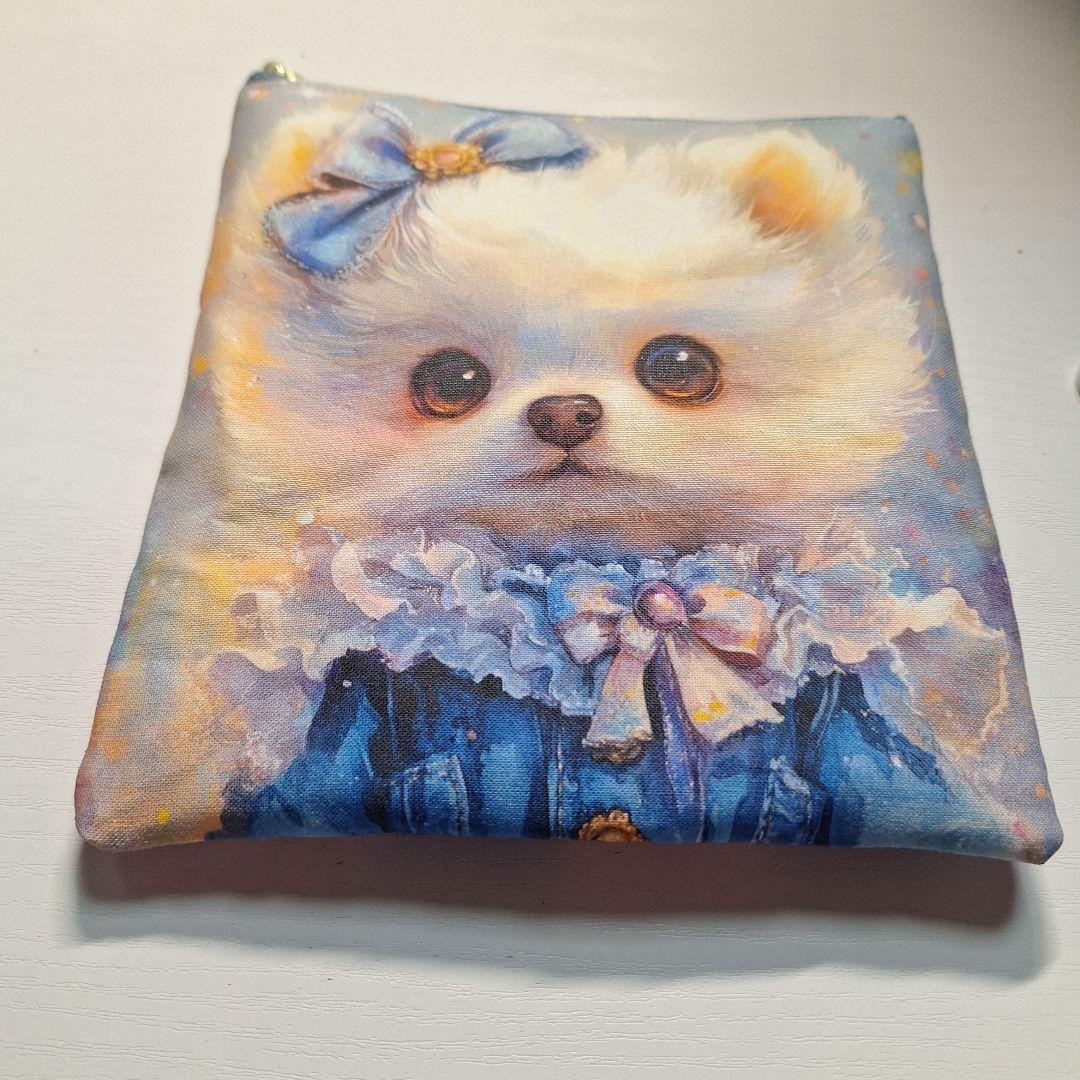 激レアポメラニアンパネル生地　ハンドメイド フラットポーチ