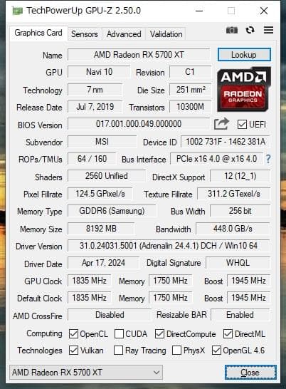 MSI AMD Radeon RX 5700 XT EVOKE OC [中古品]