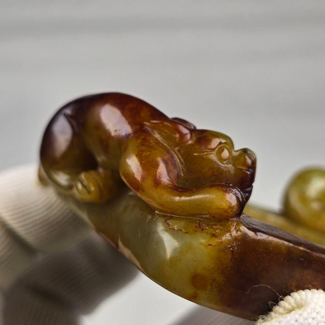 貴重 文房具 本物和田玉 原石 子石 手彫 清代 螭龍紋 筆添 硯 墨池 置物