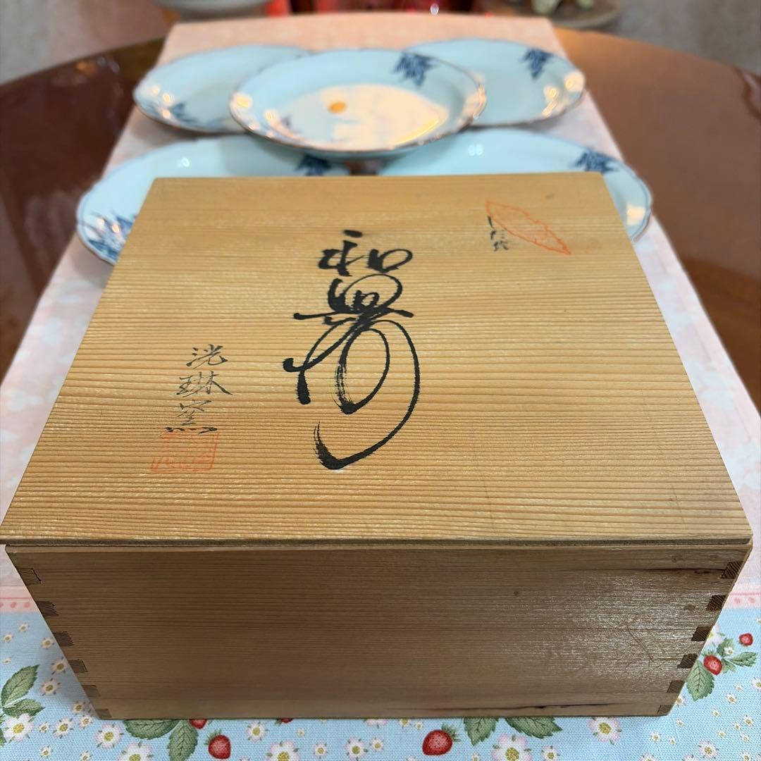 有田焼　波佐見　洸琳　しだ絵　手描き　中皿　5枚セット　未使用