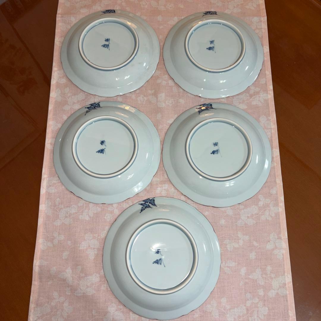 有田焼　波佐見　洸琳　しだ絵　手描き　中皿　5枚セット　未使用