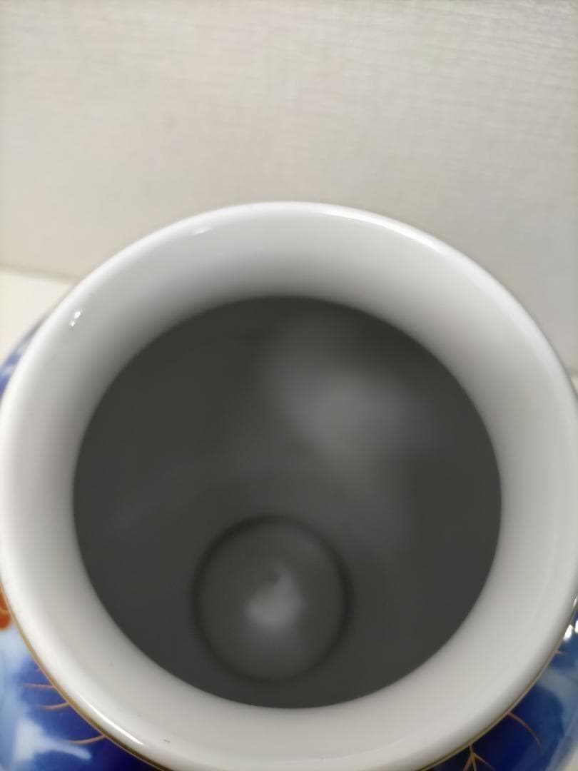 藍染調 金彩 葡萄文 大型 花瓶 壺 飾壺 和風 陶磁器　青　251217-4Y