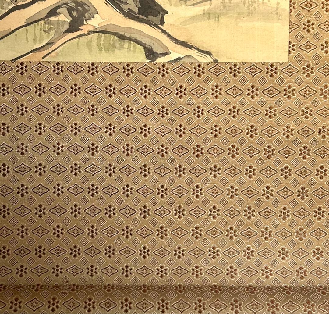 松川藤陰筆 「藤陰画 山雨飢狼図」絹本掛軸 明治甲午(明治27年)共箱