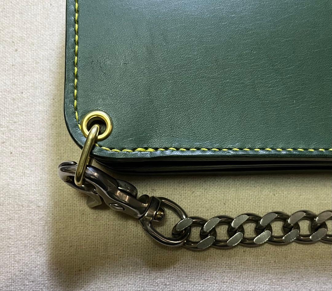 栃木レザー ミドル トラッカーウォレット 3層 グリーン