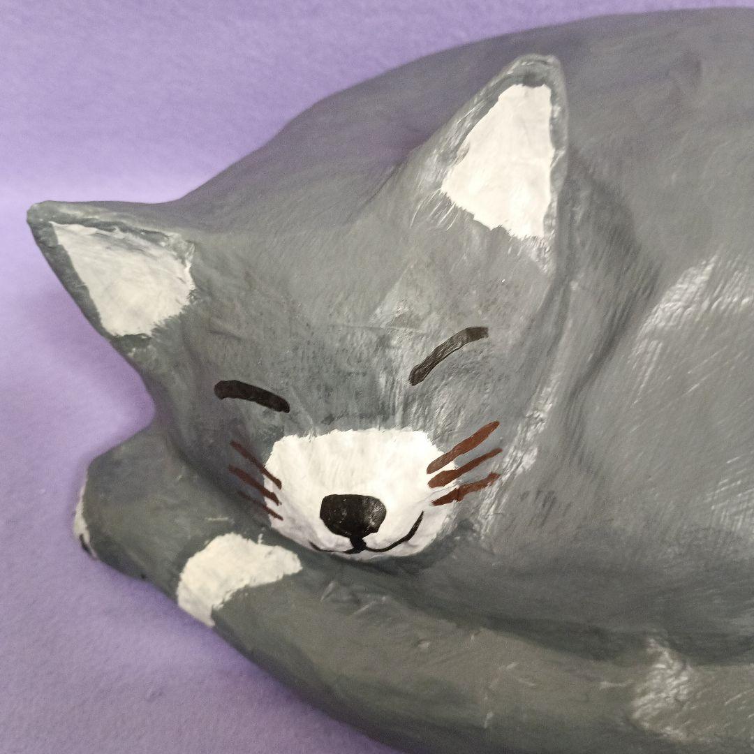 【オリジナル　張り子ペット骨壷:眠り猫】グレー・シャム猫