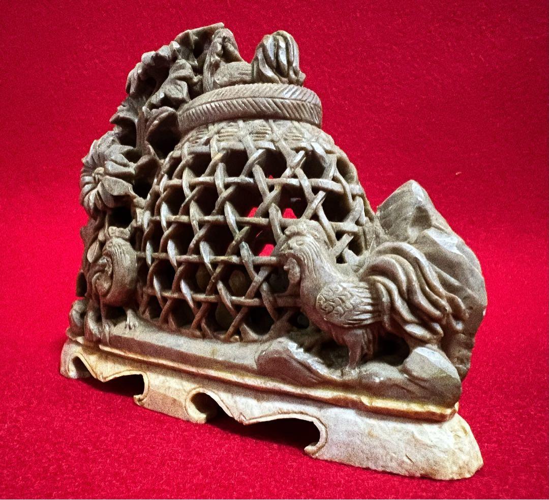中國美術古玩 寿山石 細密彫刻 石彫 富貴吉祥 大吉大利 鑑賞石 オブジェ