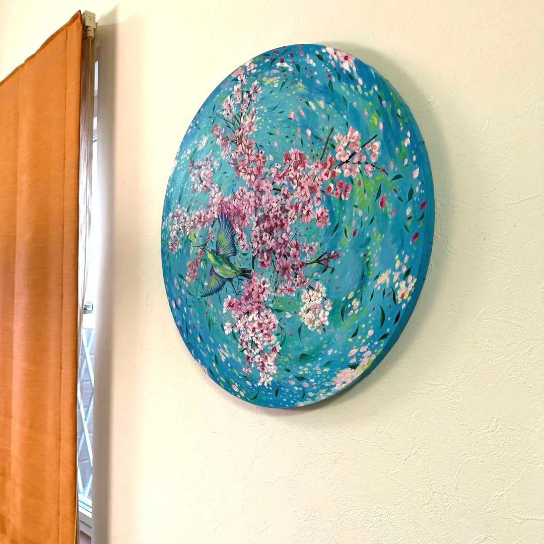 絵画　『メルヘンと鶯』　春の絵　アクリル画