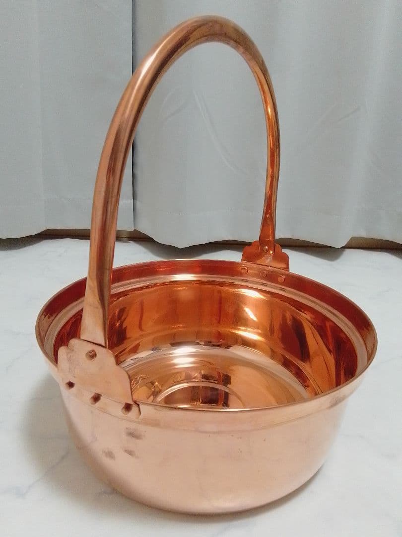 未使用 山菜鍋 純銅鍋 直径約33cm くすみ、変色有り 木蓋付 囲炉裏鍋