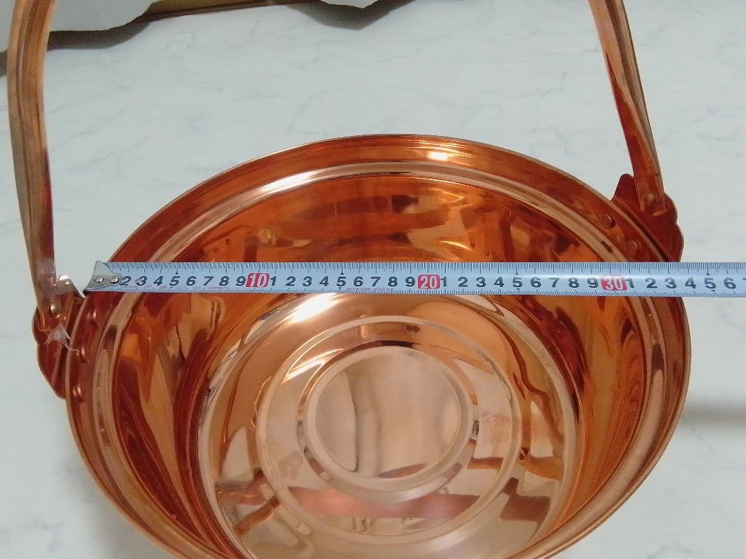 未使用 山菜鍋 純銅鍋 直径約33cm くすみ、変色有り 木蓋付 囲炉裏鍋