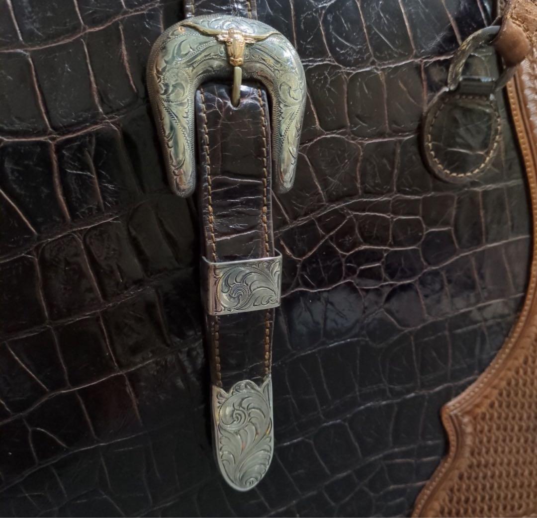 VOGT クロコダイル型押し レザーハンドバック　シルバー 14Kゴールド