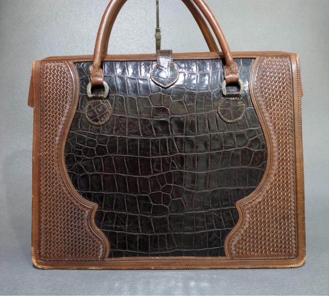 VOGT クロコダイル型押し レザーハンドバック　シルバー 14Kゴールド