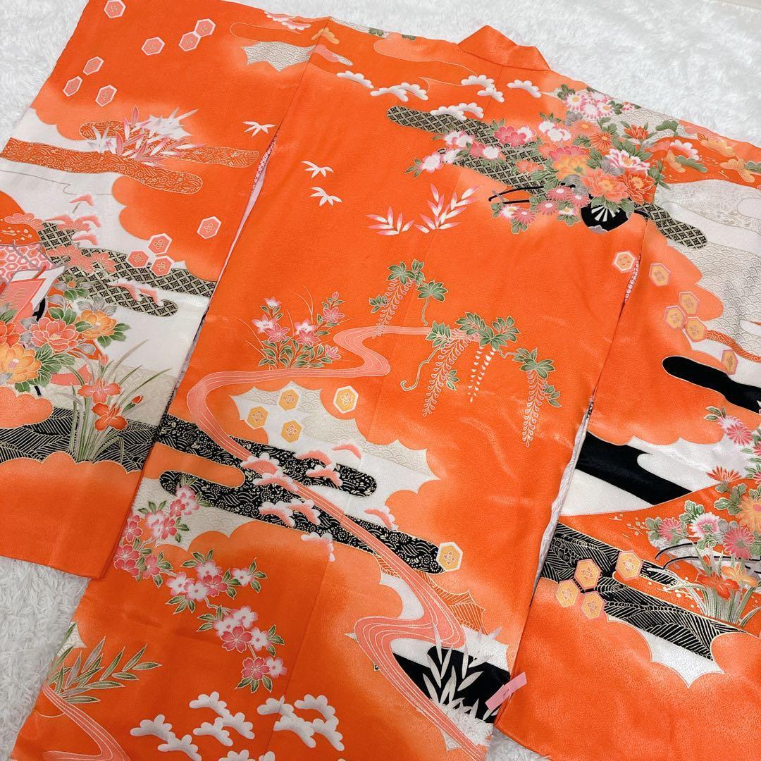 七五三 女の子 着物 セット 7歳用 花柄 はこせこ 草履 帯　バッグ　浴衣