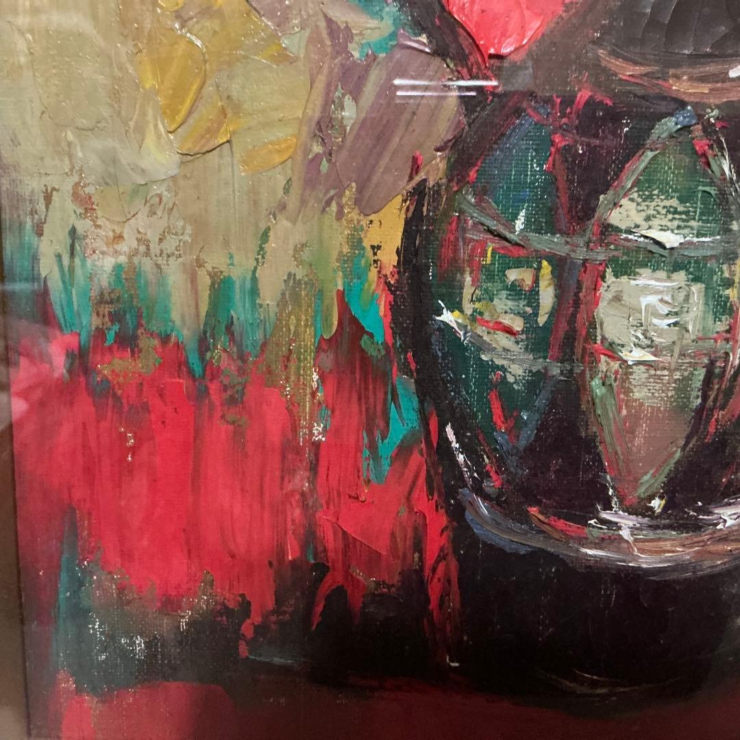 【真作】　長尾美智子　油絵　『薔薇』　F4号　サイン・裏書き有　額装